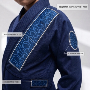 Ensemble <span class=keywords><strong>de</strong></span> Kimono BJJ pour Enfants, Uniforme <span class=keywords><strong>de</strong></span> Jiu-Jitsu Brésilien, Tenue <span class=keywords><strong>de</strong></span> Judo pour Garçons, Veste et Pantalon Bleu Marine à Bordure Ondulée avec Logo Personnalisé - Product Image 2