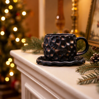 Ensemble tasse et soucoupe en céramique vintage, cuite au four, texture martelée, pour latte art, fait main, luxe léger, pour la maison et le bureau