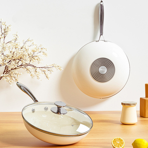 Wok de freír chino portátil de 28cm y 30cm, blanco, multifunción, cocina profesional, sartén de aluminio antiadherente, Wok - Product Image 2