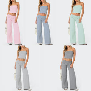 Europäisch-amerikanischer Bestseller: Grenzüberschreitendes Damenmode-Set – Kurzes Oberteil mit Bauchfrei-Design und einfarbiges 2-teiliges langes Set - Product Image 4