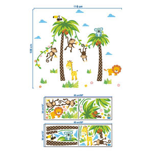 Groene Kokosnoot Boom Behang Cartoon Aap Leeuw Giraffe Stickers Tropische Plant Muurtattoo Voor Kid 'S Slaapkamer - Product Image 6