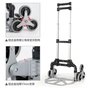 80 Kg Capaciteit Aluminium Zes Wiel Hand Winkelwagen Voor Traplopen Opvouwbare Hand Trolley