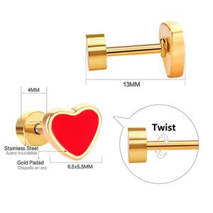 Boucles d'oreilles en acier inoxydable plaqué or, forme cœur, boucles d'oreilles à visser pour enfant, bijoux - Product Image 2