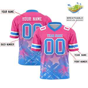 Maillot de football américain personnalisé rose et bleu clair avec dégradé d'étoiles - Product Image 2