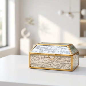 Manufacturers Brass Metal Framed Mercury Glass Jewelry <b>Storage</b> and Organizer <b>Box</b> for Home Decoration - Product Image 1