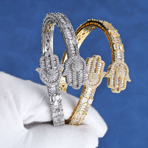 Iced Out Hamsa Hand Moissanite <b>Bracelet</b> 925 Sterling Silver VVS Fatima Palm Amulet Cuff Bling Wristwear GRA Certified - Product Image 2