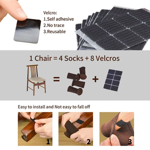 Chaussettes <span class=keywords><strong>de</strong></span> jambe <span class=keywords><strong>de</strong></span> <span class=keywords><strong>chaise</strong></span> avec Velcro High Elastic Knitted Chair Leg Floor Protectors Chair Leg Covers Set, Déplacez-vous facilement et réduisez le bruit - Product Image 3