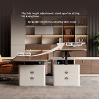 LBZ-194X Bureau de direction en métal en forme de L, intelligent et réglable en hauteur, haut de gamme, moderne, pour cadre dirigeant, avec chaise de bureau de grande classe