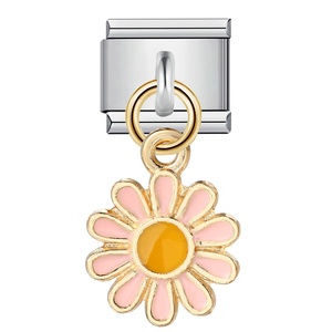 Abalorios de Moda de Acero Inoxidable Chapado en Platino con Diseño de Flor Esmaltada y Trébol de Cuatro Hojas Daisy, Eslabones Modulares para Pulsera Italiana - Product Image 5