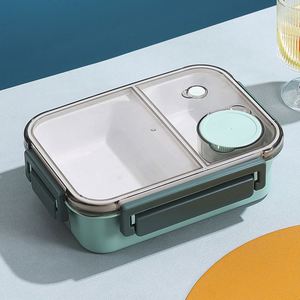 Office Workers and Students Microwaveable <b>With</b> Utensils Minimalist Double-Layer <b>Compartment</b> <b>Lunch</b> <b>Box</b> - Product Image 2