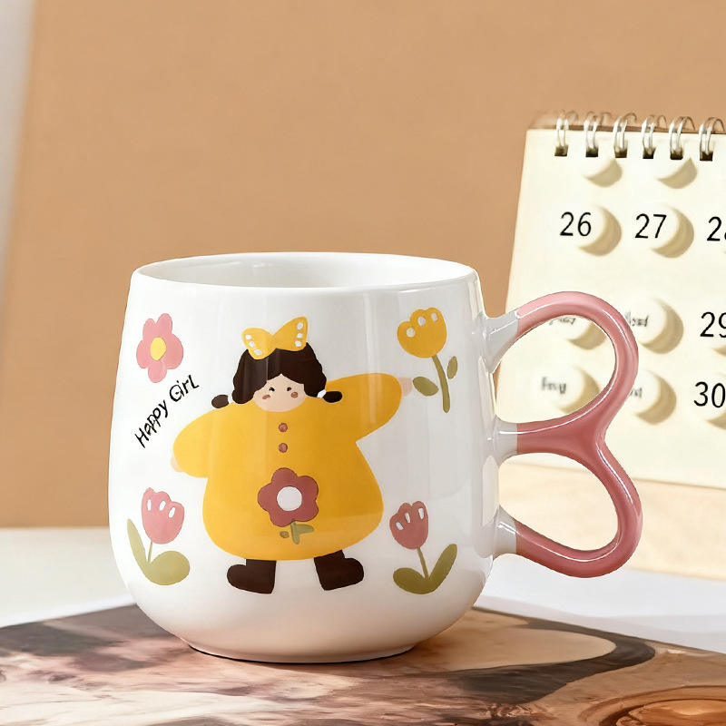 Yellow-clad girl, chubby cup