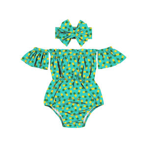 Conjunto de Ropa para Bebé Recién Nacido, Estilo Boutique, Última Moda 2022, con Hombros Descubiertos y Diadema con Lazo - Product Image 2