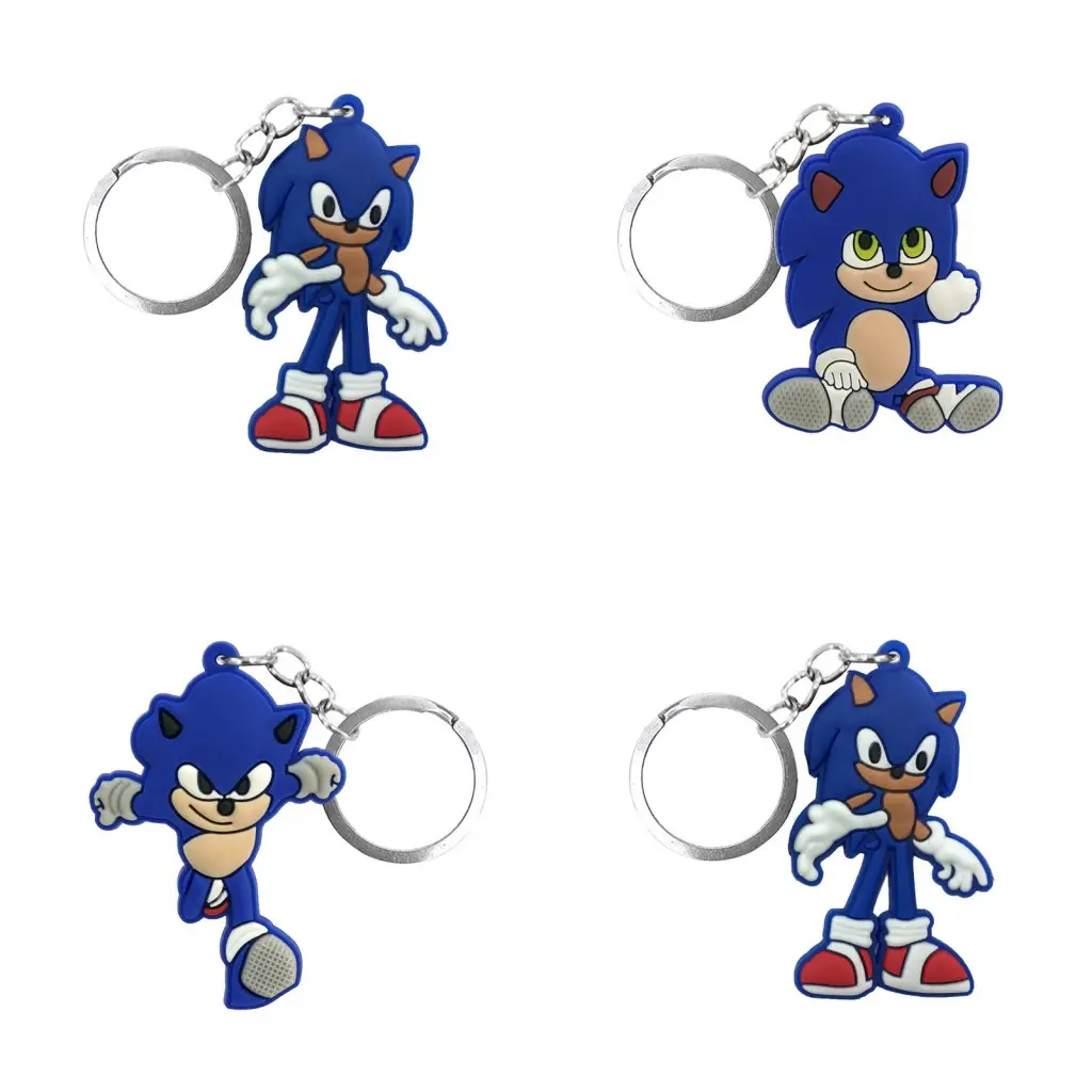 2D soft pvc key holder sonic anime character keyrings fashion cartoon figure key chain fit kids boy children bag keys accessory