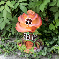 Statue en résine de maison de fée en forme de rose décoration de jardin éclairée pour l'affichage extérieur de la cour ornement de figurine de fée illuminée