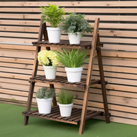 Rak Pot Bunga Lipat 3 Tingkat Kayu Custom Grosir Langsung dari Pabrik - Rak Pajangan Taman Indoor/Outdoor, Kualitas Tinggi