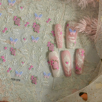 Autocollant 5D pour ongles motif fleur blanche en relief, papillon et lettres, auto-adhésif, non toxique, pour manucure DIY