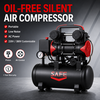 Compresseur d'air silencieux sans huile, portable, à piston, 9L, 24L, 50L, 8 bars, alimentation CA pour gonflage de pneus, travail du bois, peinture au pistolet