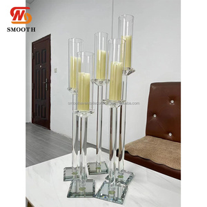 SMOOTH Customized Set Of 5 Crystal Candle Holders Crystal Glass Candle Holders for Wedding <b>Table</b> Decoration - Product Image 5