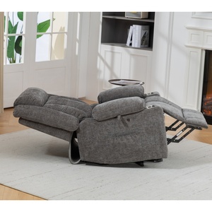 <span class=keywords><strong>Sillón</strong></span> Reclinable Individual Ajustable de Tela de Lino Gris Oscuro con Función de Masaje para Sala de Estar - Product Image 5