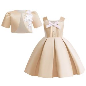 Ensemble jupe deux pièces pour filles, robe veste rétro française à perles + haut brodé à manches courtes - Product Image 4