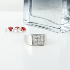 yunnique <b>Titanium</b> Steel <b>Ring</b> With White Gemstones Pave Setting Geometric Shape Women's Fashion Jewelry Gift - Product Image 3