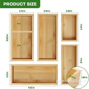 Bamboo Drawer Organizer With Partitions Rectangular <b>Kitchen</b> Tableware <b>Storage</b> <b>Box</b> For Cutlery And Spices - Product Image 3