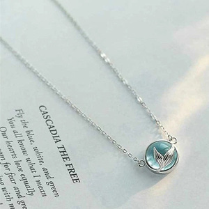 Collana con Ciondolo a Coda di Sirena per Donne, Catena Classica in Rame con Sfera, Gioiello Moda Blu per la Clavicola - Product Image 3