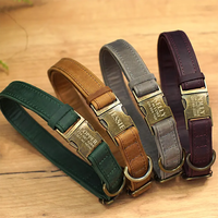 Collier pour chien en cuir de haute qualité avec accessoires en laiton antique - Marquage au laser de logo personnalisé pour fournitures professionnelles pour animaux de compagnie