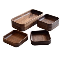 Plateau de service empilable en bois de noyer noir, style campagnard, écologique, pour collations et rafraîchissements, plateau de service pour aliments et fruits, 50 pièces MOQ