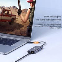 Adaptor Multiport USB, USB3.0 USB C ke 6 in 1 HUB USB C HUB-6 in 1 multifungsi mendukung semua Tipe C stasiun Dok Saluran