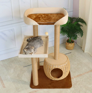 Modern Kedi Ağacı, Doğal <span class=keywords><strong>Sisal</strong></span> Tırmalama Direği ile Uzun Kedi Kulesi, El Yapımı Hasır Kedi Evi ve Üst Tırmanma Platformu, Eğlenceli Asılı Oyuncak - Product Image 1