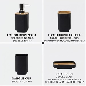 Juego de Accesorios de Baño de Bambú Moderno, Ecológico, Duradero y Reciclable de 6 Piezas, Dispensador de Jabón, Bote de <span class=keywords><strong>Basura</strong></span> de Plástico Negro - Product Image 3