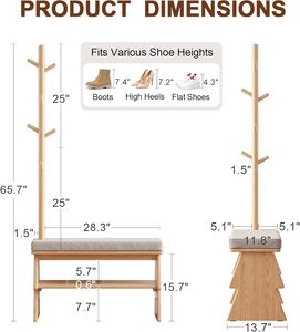 Perchero Moderno con 8 Ganchos para Zapatos, Banco Pequeño para Sala de Estar, <span class=keywords><strong>Dormitorio</strong></span> u Oficina - Muebles para el Hogar - Product Image 3