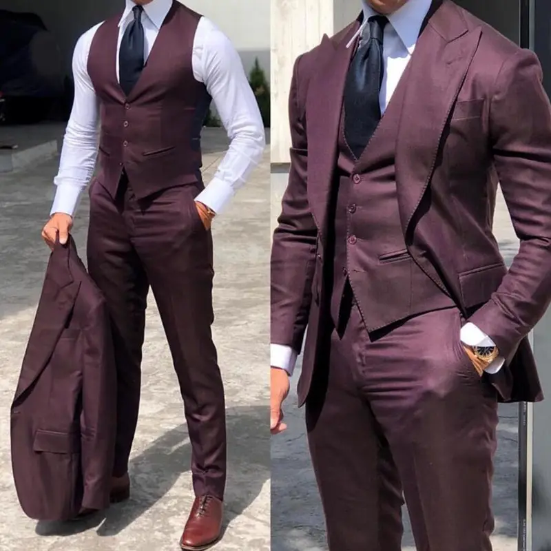 LL040 şık düğün smokin takım elbise Slim Fit damat erkekler için 3 parça Groomsmen takım elbise resmi iş kıyafetler parti