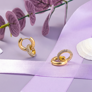 Boucles d'oreilles créoles personnalisées en argent sterling 925, élégantes, plaquées or épais, double cercle, avec diamants, vente en gros - Product Image 1