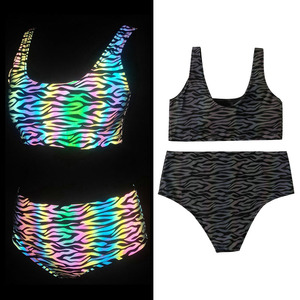 Moda alta <span class=keywords><strong>vis</strong></span> iridiscente Arco Iris impreso noche Fiesta Club Pole Dance Festival traje desgaste bikini traje conjunto ropa - Product Image 6