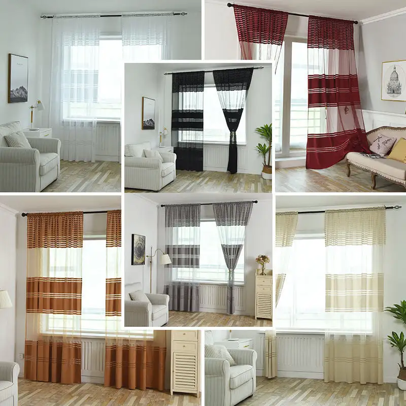 Hot Stijl Warp Breien Brede Strip Garen Gordijn Woonkamer Buitenlandse Handel Transparant Shading Garen Pure Gordijn