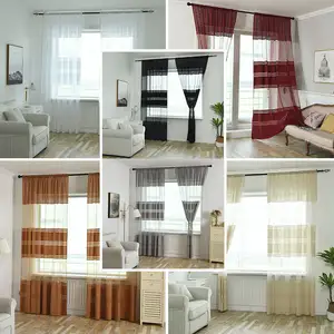 Gaya Panas Warp Merajut Lebar Strip Benang Tirai Living Kamar Kamar Perdagangan Luar Negeri Transparan Shading Benang Tipis Tirai