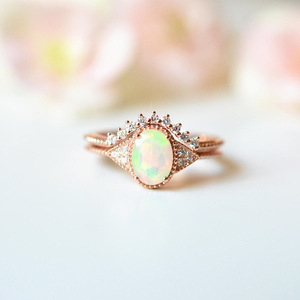 Minimalist Opal Look Ring for Women Rose Tone Elegant Fashion Finger Jewelry - Product Image 1