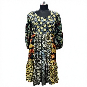 Robe Anarkali à imprimé floral, maxi bohème, ethnique, évasée, imprimée à la main, coupe A, 100% coton, patchwork, 6XL - Product Image 2