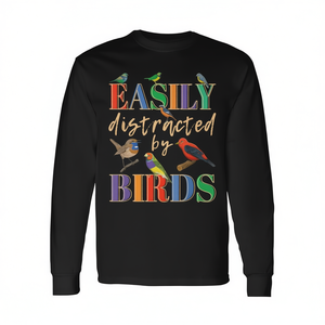 Facilmente distratto dalle uccelle, maglietta a maniche lunghe con design per amanti degli uccelli - Product Image 2