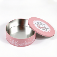 Boîtes en fer blanc rondes roses pour biscuits, emballages personnalisés imprimés pour chocolats, dattes, baklava, gâteaux et biscuits