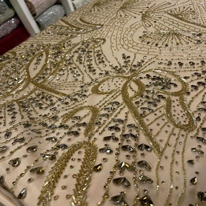 Tela Bordada de Alta Calidad con Cuentas y Cristales, Patrón Floral, Material de Encaje de Lujo para Vestidos de Novia, Ropa y Textiles - Product Image 1