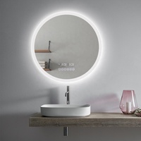 Miroir LED de salle de bain imperméable, anti-buée, anti-explosion, verre sécurisé, affichage de l'heure/température, certifié CE UL, hôtel, salon