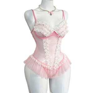 French retro Y2K ballet style Coquette pure and alluring mesh lace bodysuit suspender tulle skirt top sweet - Product Image 5