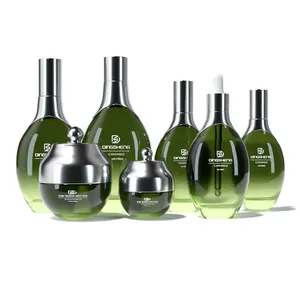 Luxe Cosmetische Verpakkingen Set 10G 50G Ginseng Revitaliserende En Aanscherping Crème Glazen Pot Met 50Ml 100Ml 120Ml Toner Fles