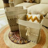 Grand panier de rangement pour dortoir essentiel-respirant en corde de coton Panier à vêtements hygiénique Doublure détachable Organisation Paniers tissés