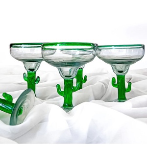 Vaso de <span class=keywords><strong>Margarita</strong></span> Mexicano de 320 ml con Diseño Único de Cactus, Borde Verde, Apto para Lavavajillas, Reciclable, Personalizado, Soplado a Mano - Product Image 4