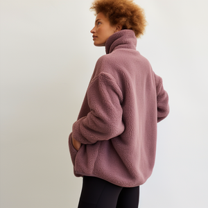 Cực Lông Cừu Áo Khoác Chất Lượng Cao Tùy Chỉnh <span class=keywords><strong>Polyester</strong></span> Ngoài Trời 1/4 Zip up Polo Áo Khoác Mùa Đông Áo Khoác Ấm Lông Cừu Áo Khoác Phụ Nữ - Product Image 5