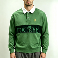 Chemises en coton 100% vertes personnalisées de haute qualité, broderie de travail, anti-boulochage, tricotées, t-shirts unis à manches longues, polos boutonnés